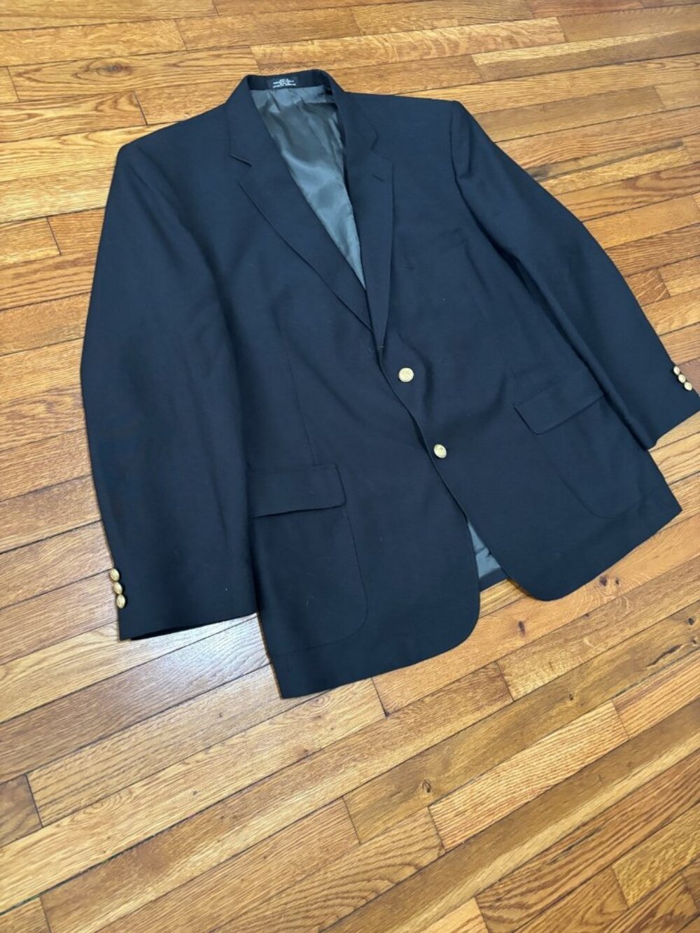 David Taylor Sport Coat Mens 46R Solid Black w/ Gold Metal Buttons Blazer Jacket - Picture 3 of 6